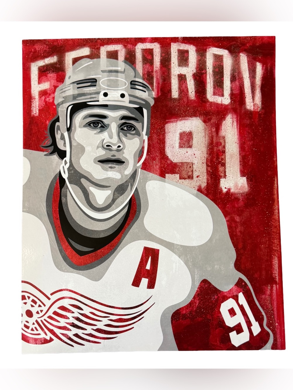 NWOT DETROIT RED WINGS / SERGEI FEDOROV RED & WHITE PRINTED POSTER 13.5IN X 11IN